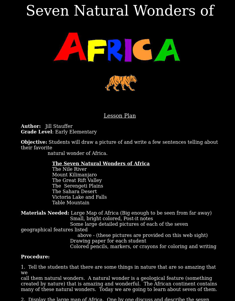 Seven Natural Wonders of Africa Lesson Plan