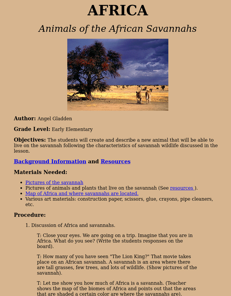 Animals of the African Savannahs Lesson Plan