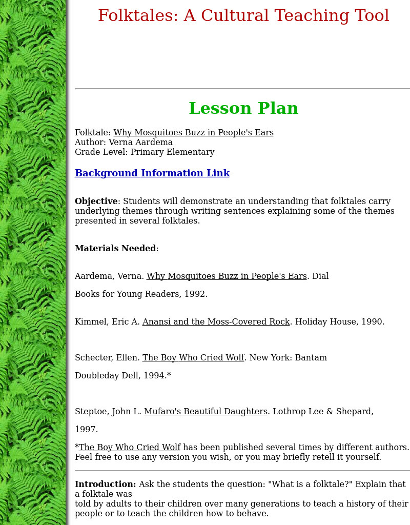 Folktales: A Cultural Teaching Tool Lesson Plan