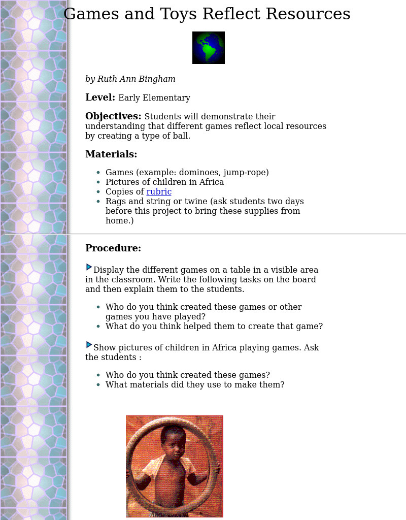 Games and Toys Reflect Resources Lesson Plan