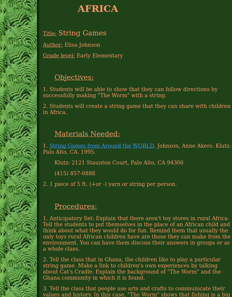 String Games Lesson Plan