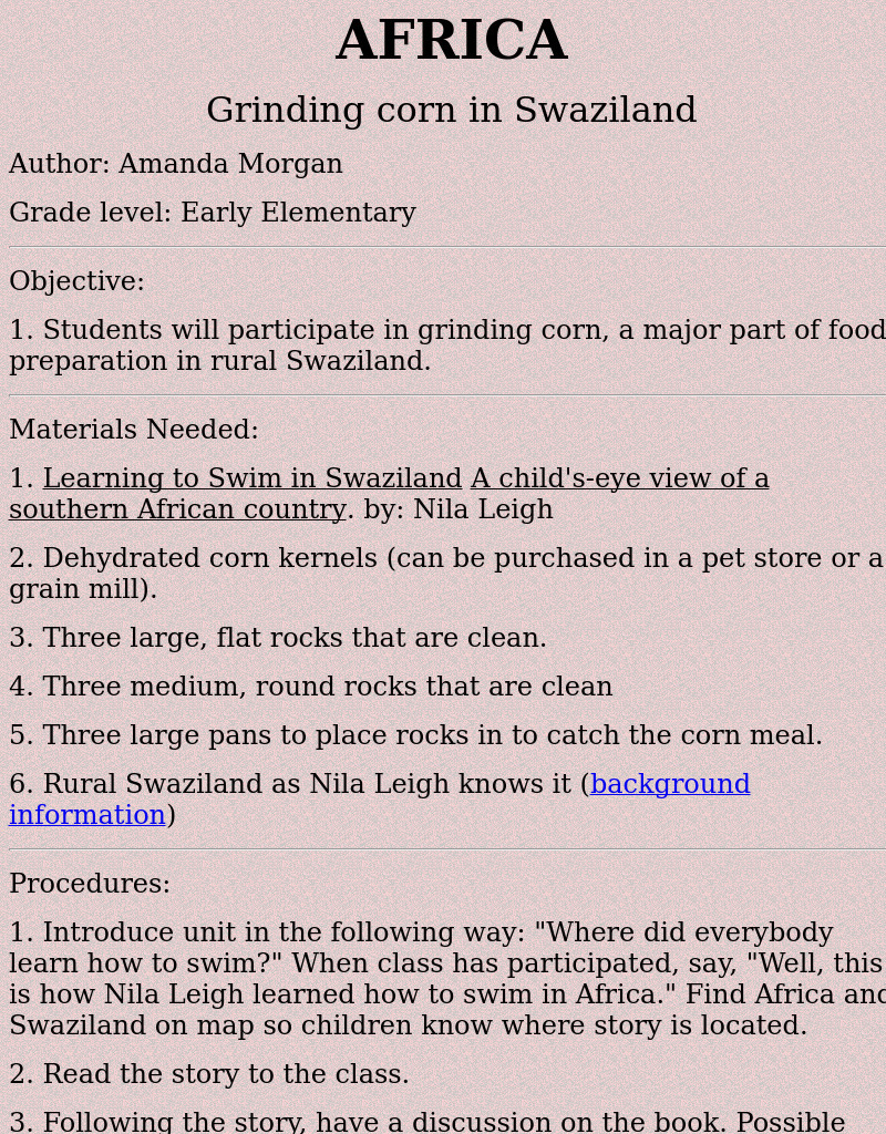 Grinding corn in Swaziland Lesson Plan
