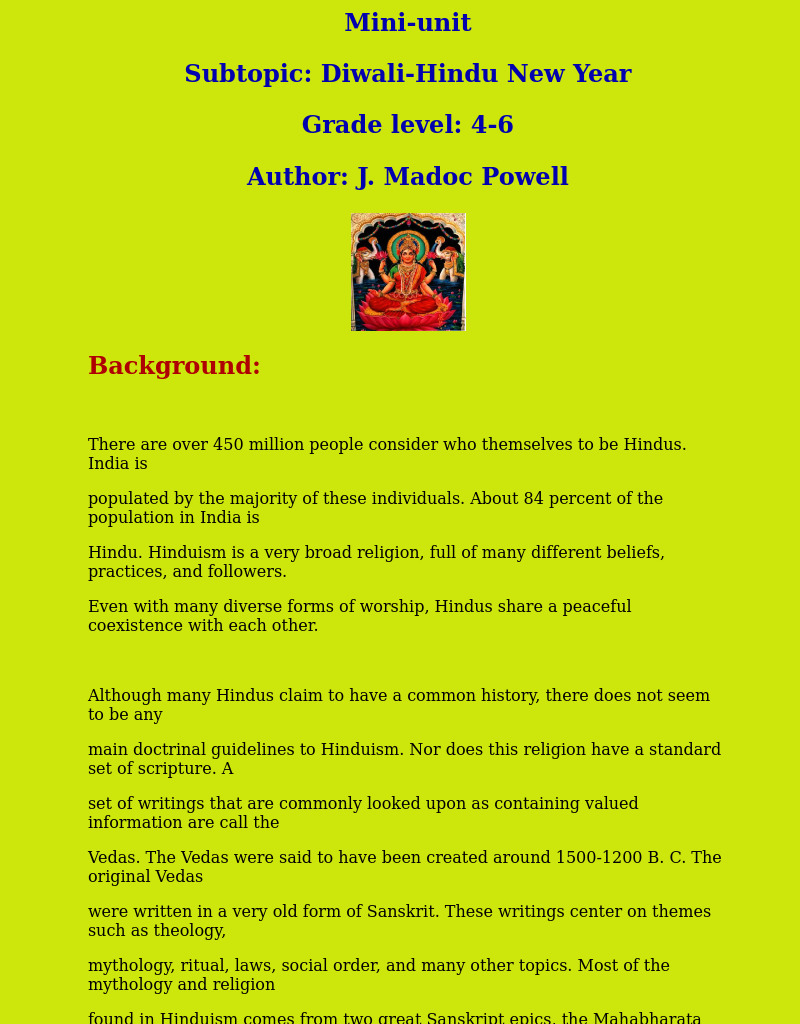 Diwali-Hindu New Year Lesson Plan