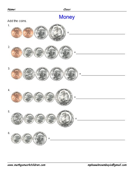Add Coins Worksheet