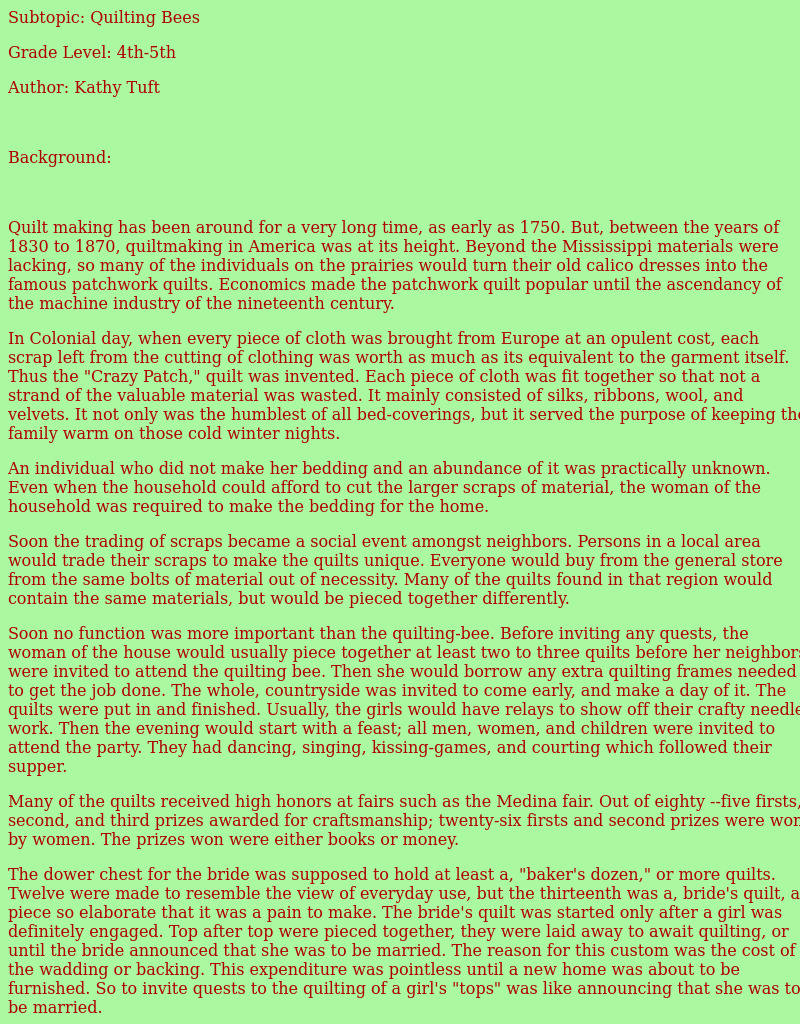 Quilting Bees Lesson Plan