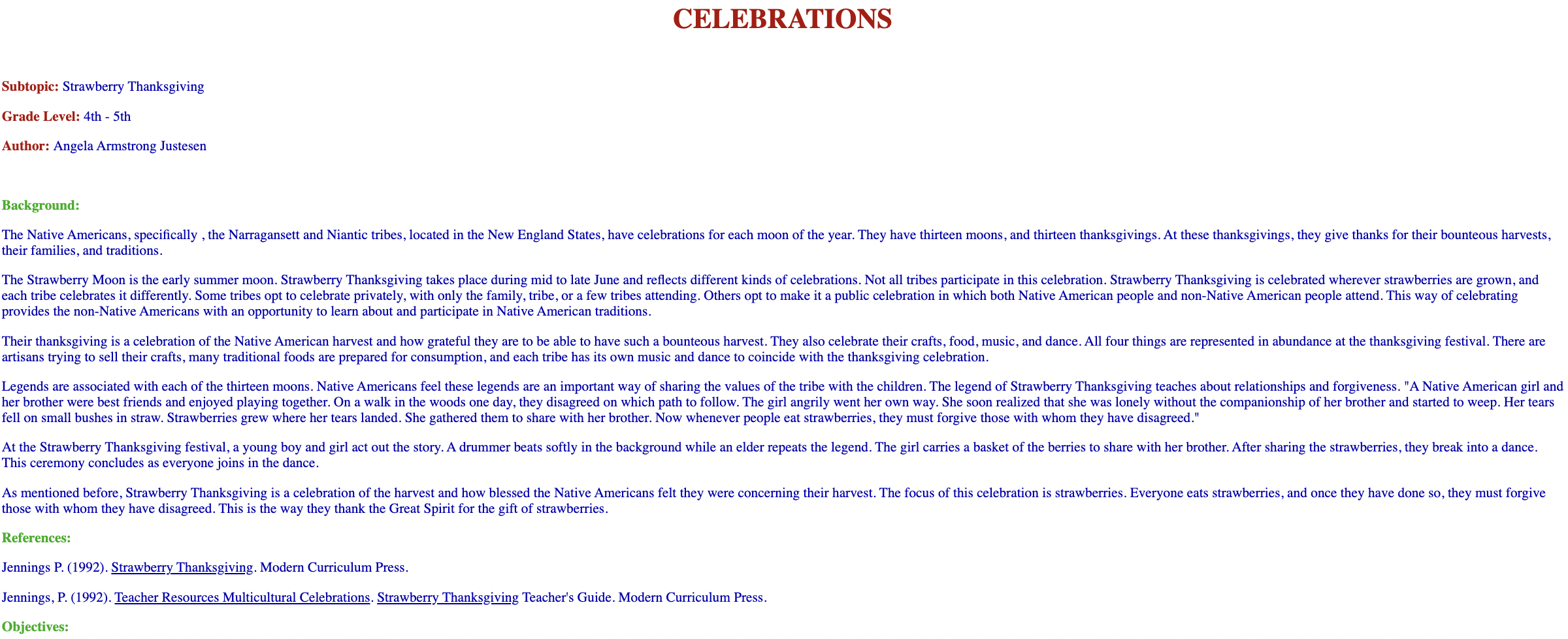 Strawberry Thanksgiving Lesson Plan