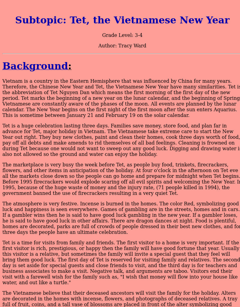 Tet, the Vietnamese New Year Lesson Plan