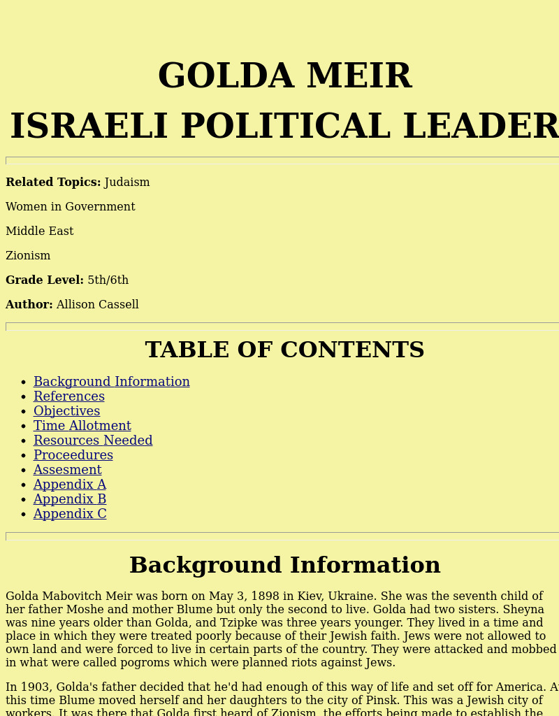 Golda Meir: Israeli Political Leader Lesson Plan