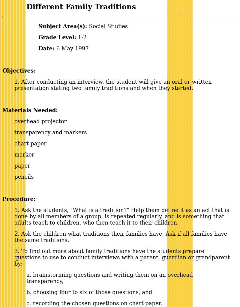 Different Family Traditions Lesson Plan