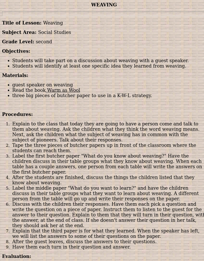 Weaving Lesson Plan