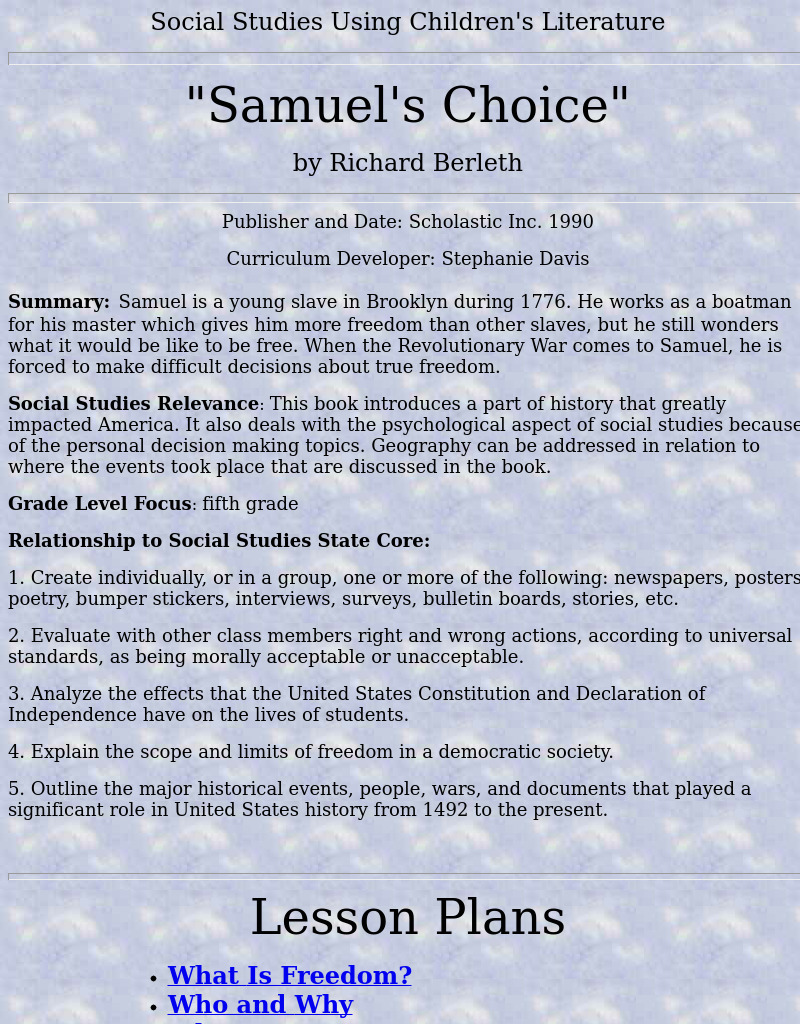 Samuel's Choice Lesson Plan