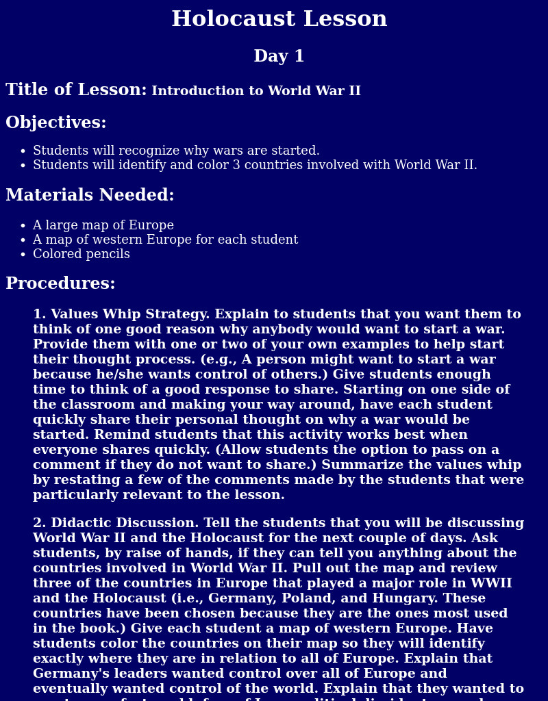 Introduction to World War II Lesson Plan