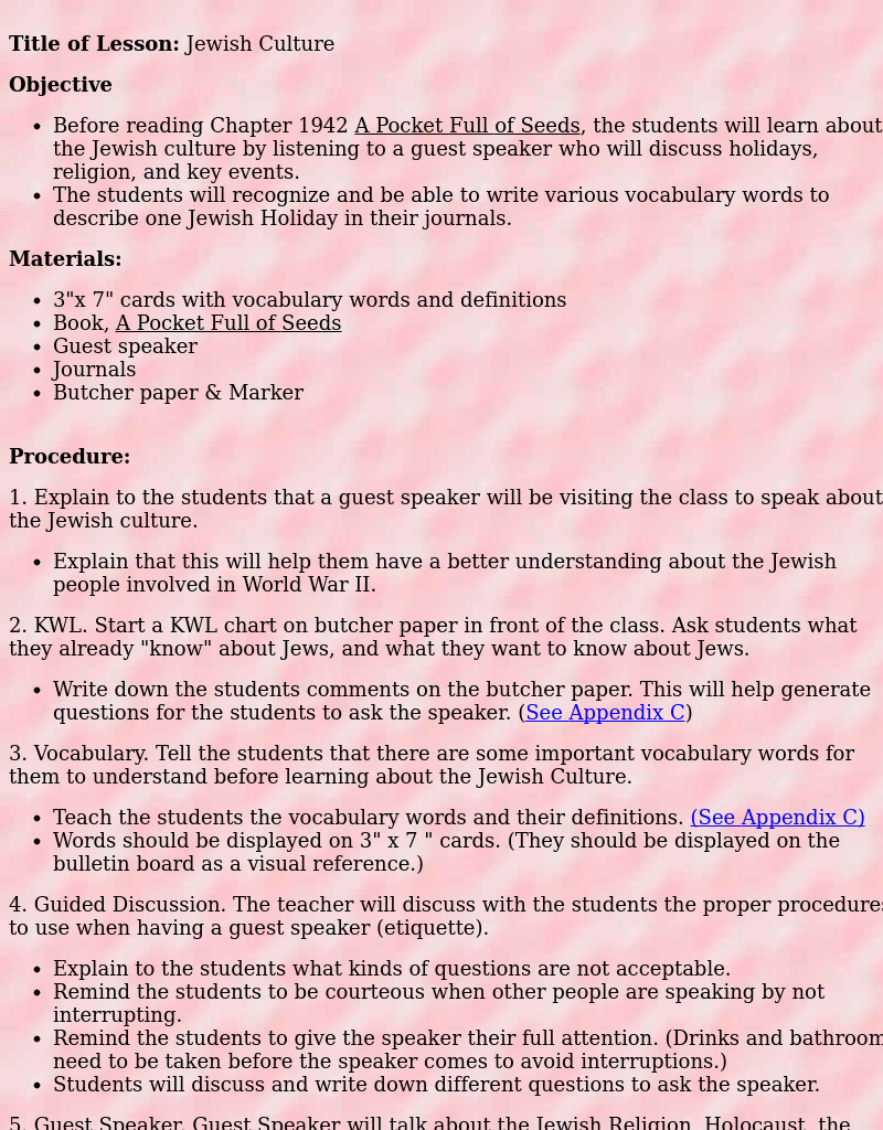 Jewish Culture Lesson Plan