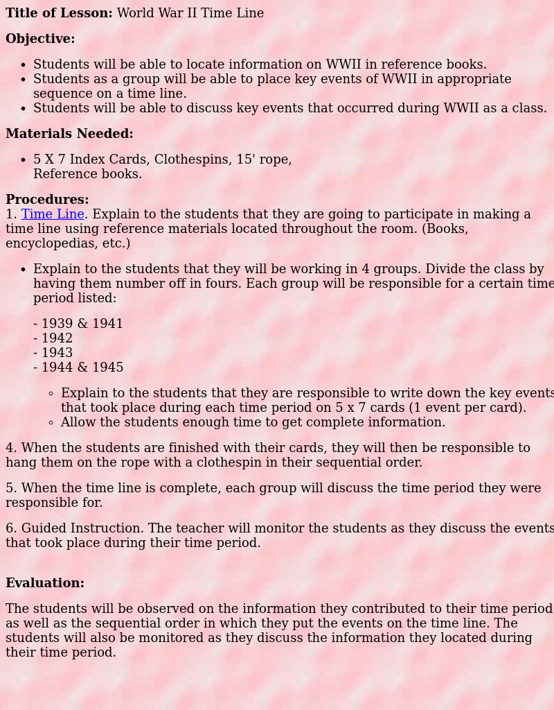 World War II Time Line Lesson Plan