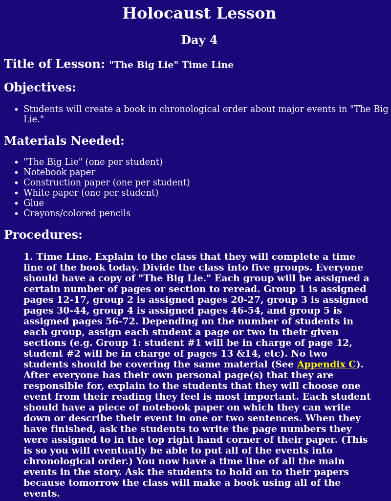 "The Big Lie" Time Line Lesson Plan