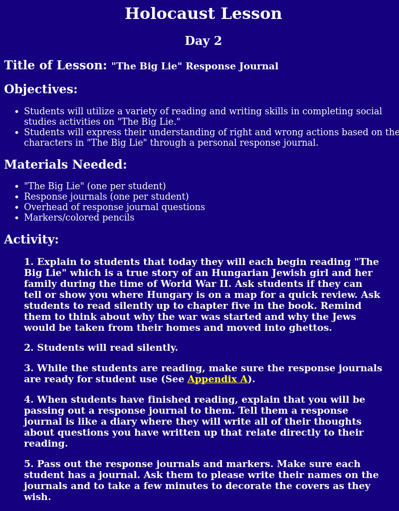 "The Big Lie" Response Journal Lesson Plan