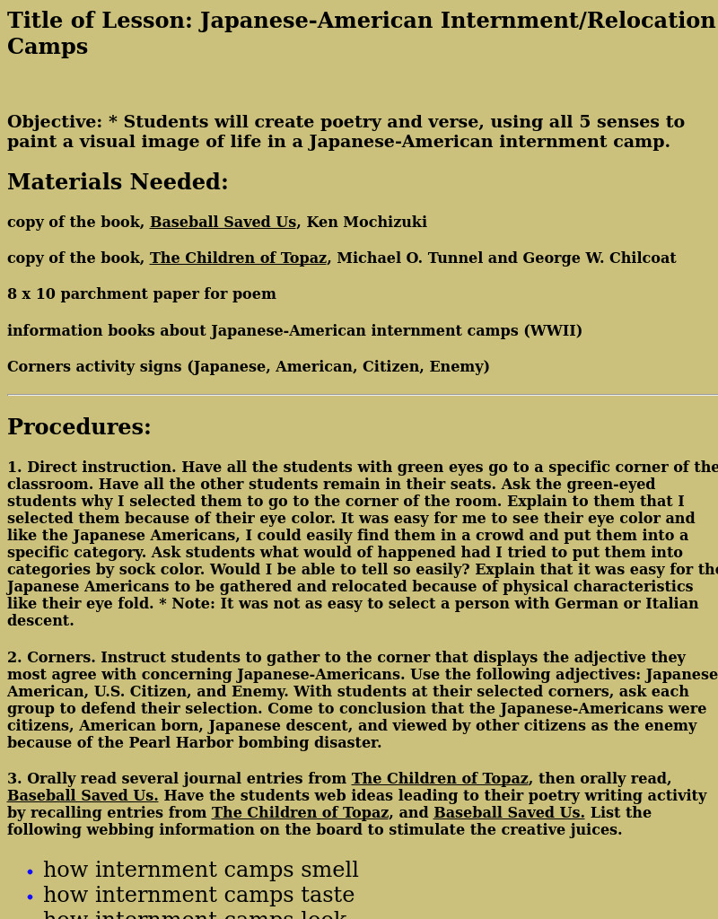 Japanese-American Internment/Relocation Camps Lesson Plan