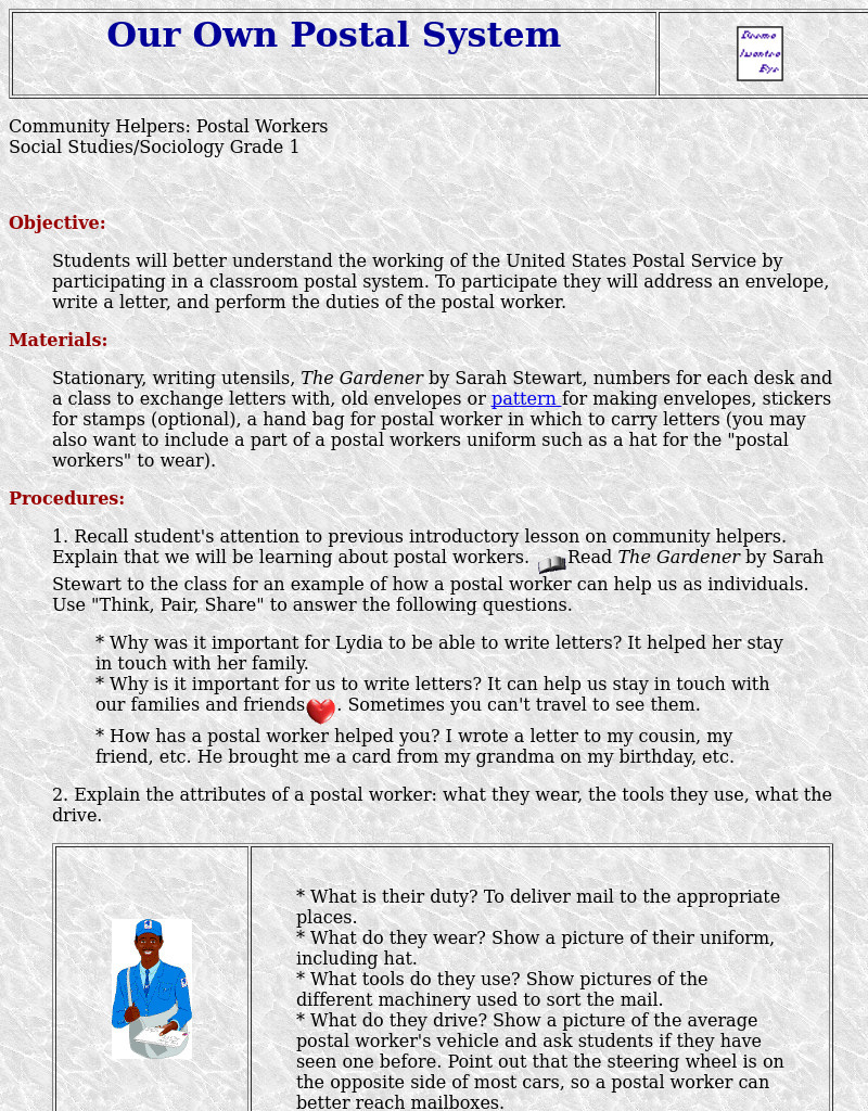 Our Own Postal System Lesson Plan