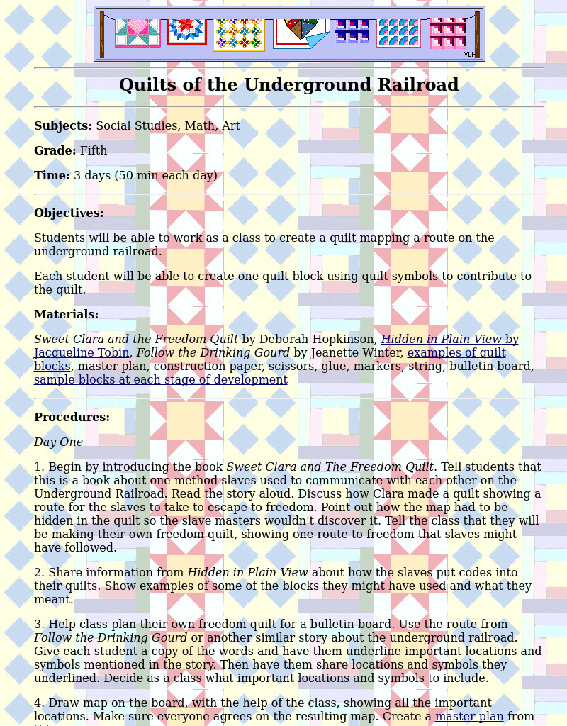 Quilts of the Underground Railroad Lesson Plan
