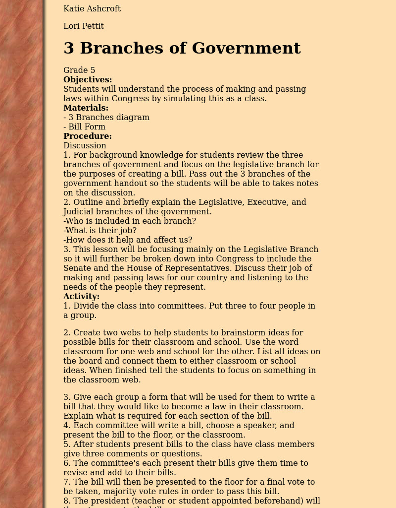 3 Branches of Government Lesson Plan