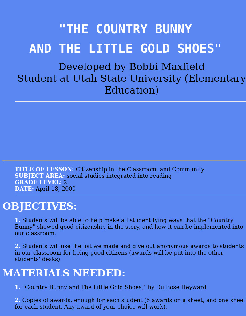 Citizenship in the Classroom, and Community Lesson Plan