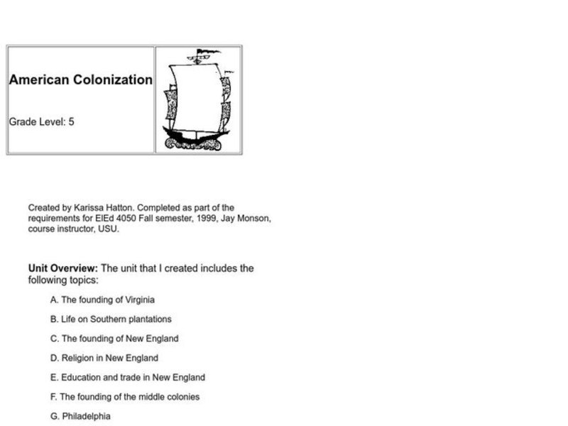 American Colonization Lesson Plan