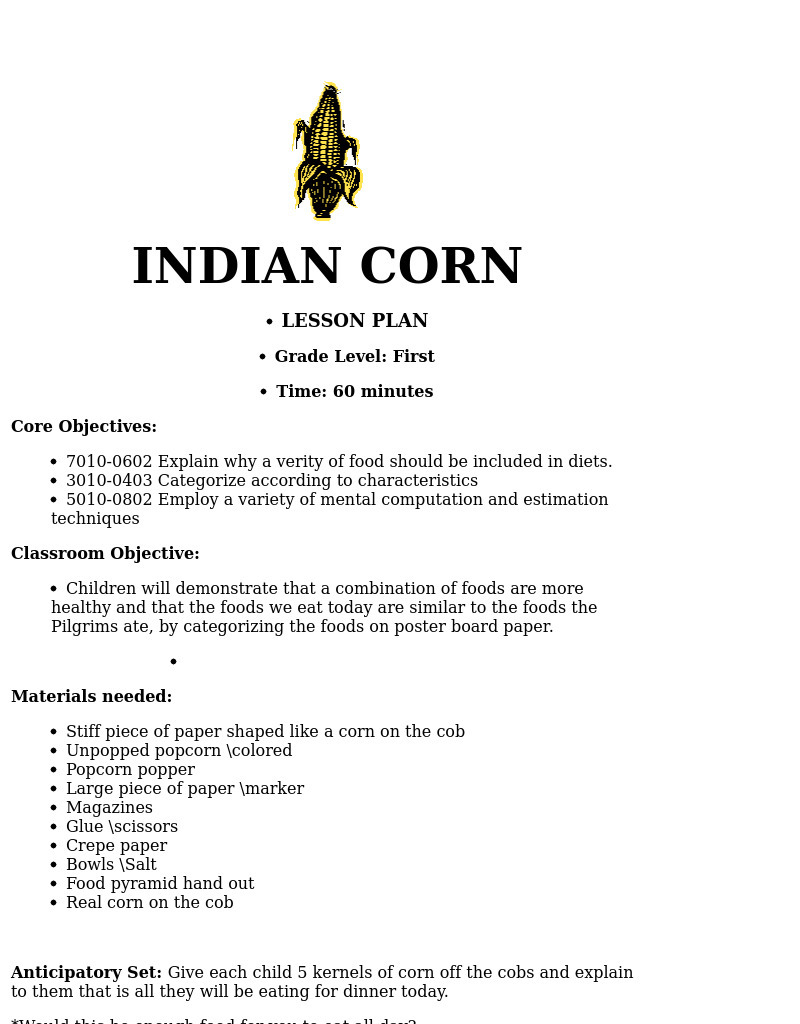 Indian Corn Lesson Plan