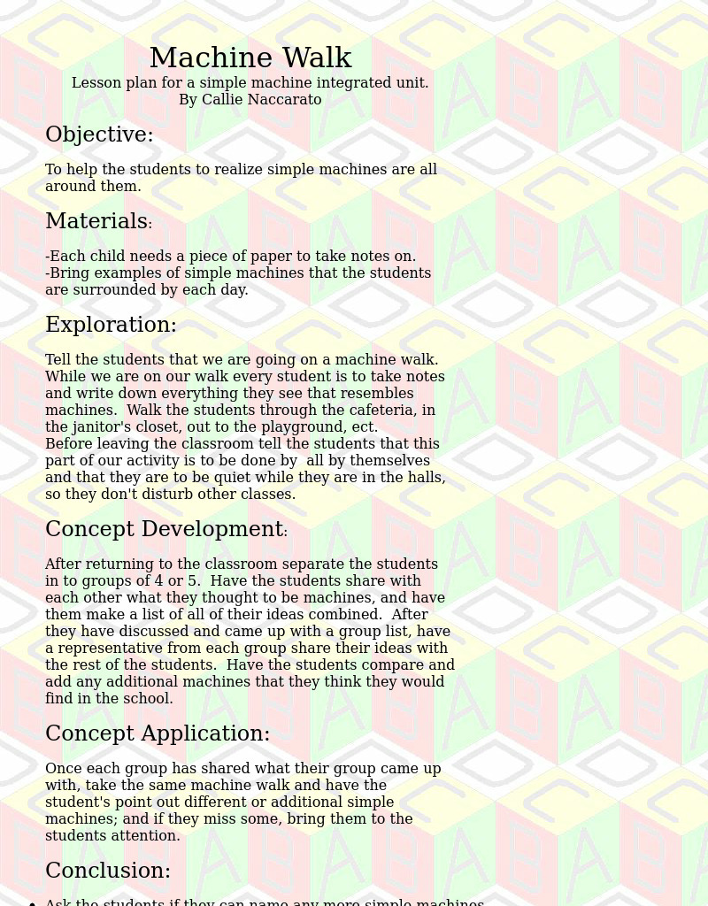 Machine Walk Lesson Plan