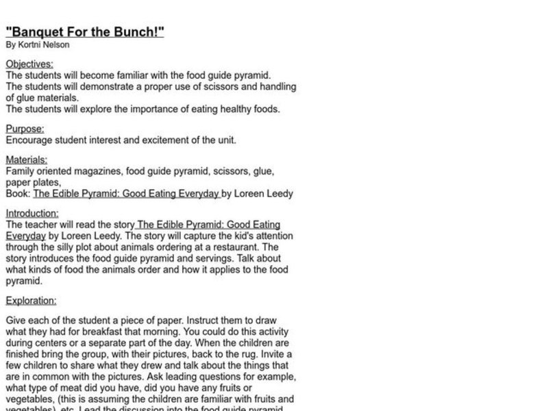 Banquet For the Bunch! Lesson Plan
