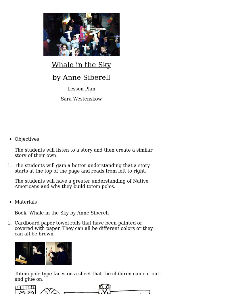 Whale in the Sky Lesson Plan