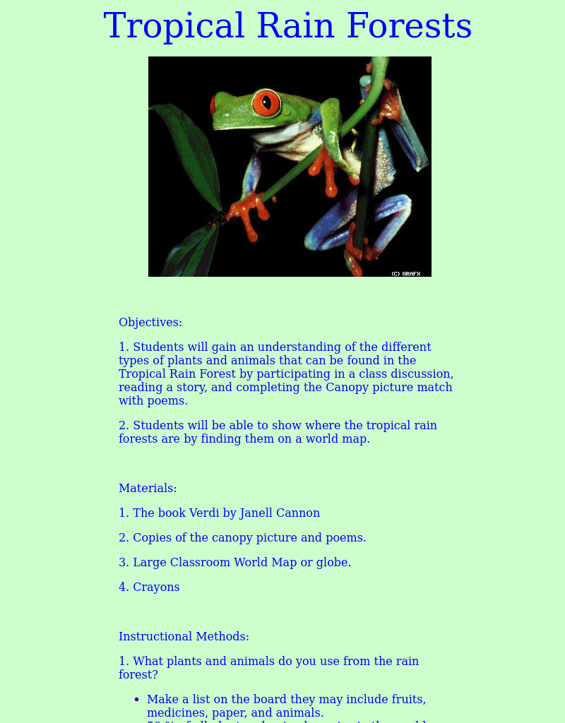 Tropical Rain Forests Lesson Plan