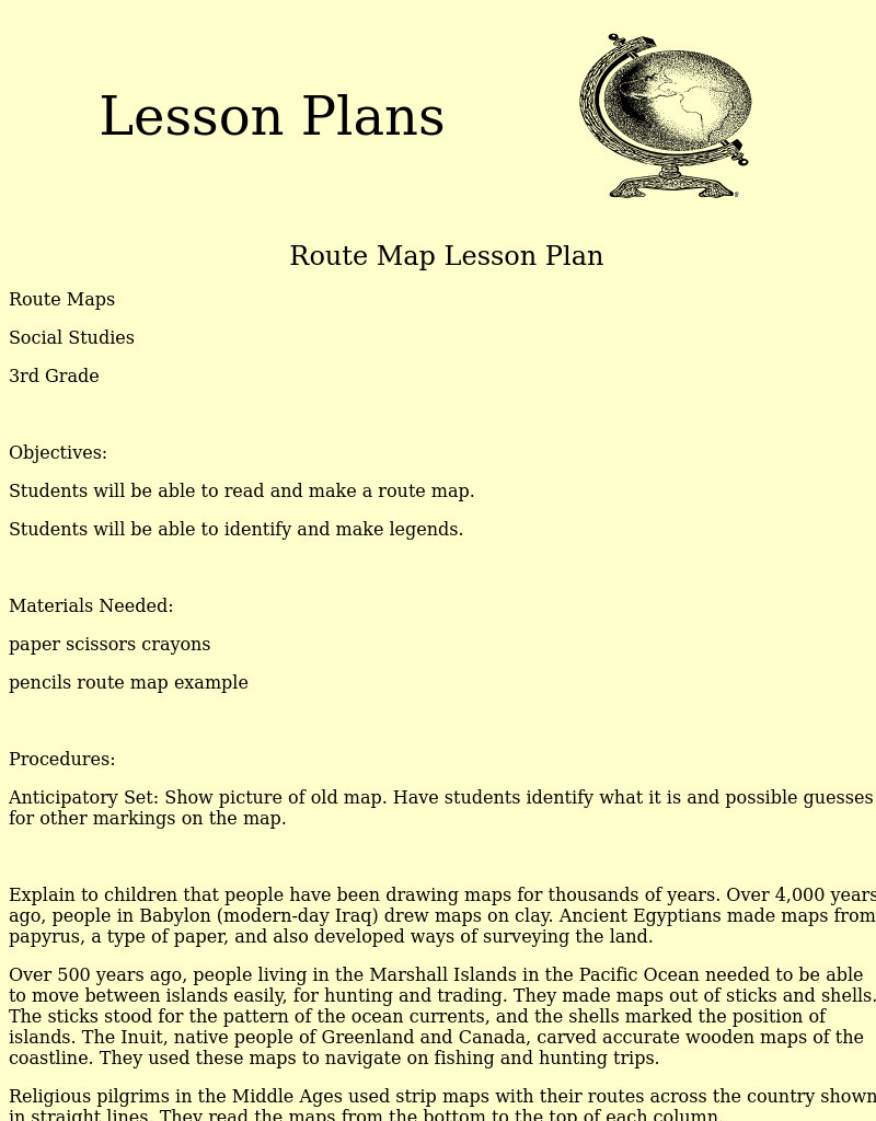 Route Map Lesson Plan Lesson Plan