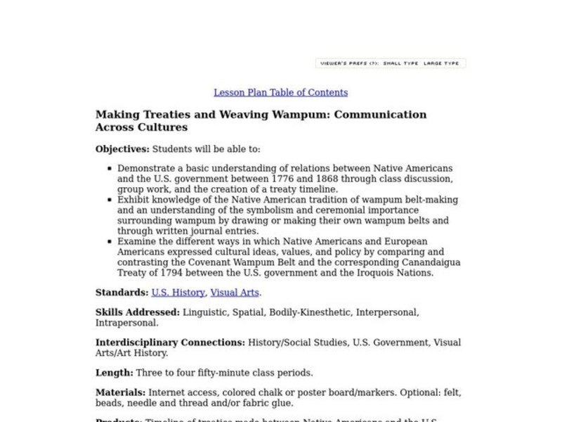 Making Treaties and Weaving Wampum Lesson Plan