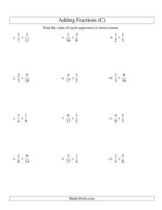 Add Fractions (C) Worksheet