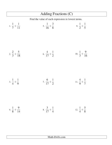 Add Fractions (C) Worksheet