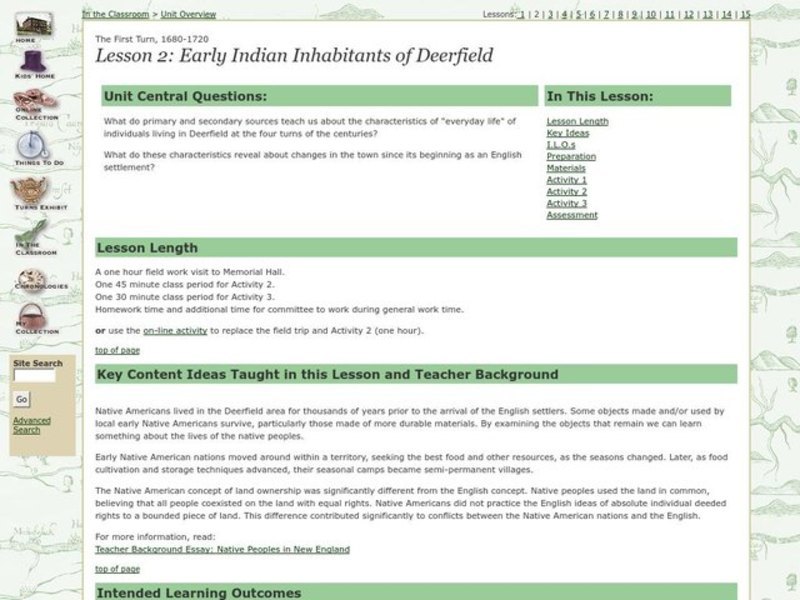 Early Indian Inhabitants of Deerfield Lesson Plan