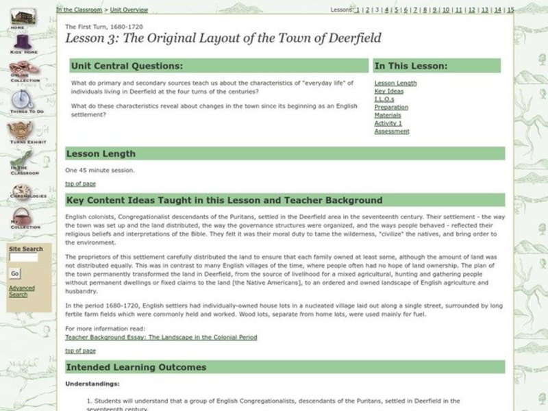 The Original Layout of the Town of Deerfield Lesson Plan