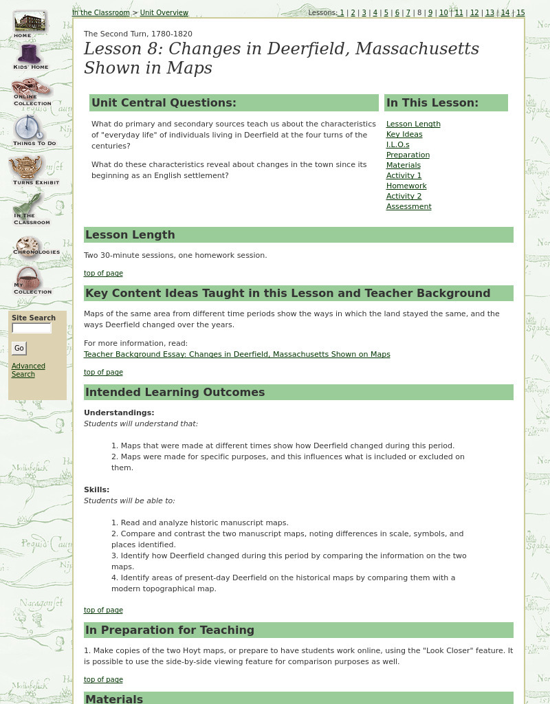 Lesson 8: Changes in Deerfield, Massachusetts Shown in Maps Lesson Plan