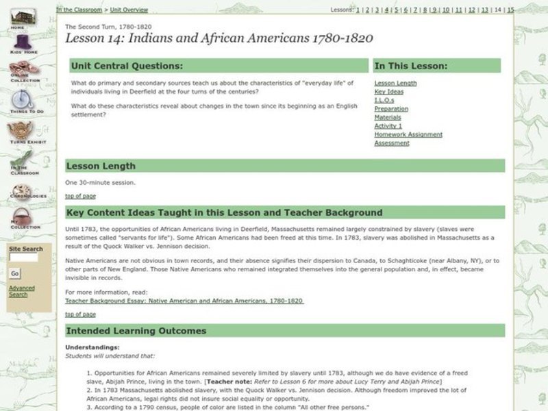 Indians and African Americans 1780-1820 Lesson Plan