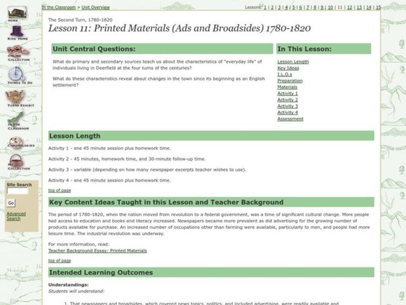 Lesson 11: Printed Materials (Ads and Broadsides) 1780-1820 Lesson Plan