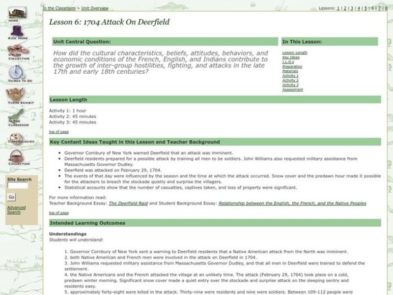 1704 Attack on Deerfield Lesson Plan