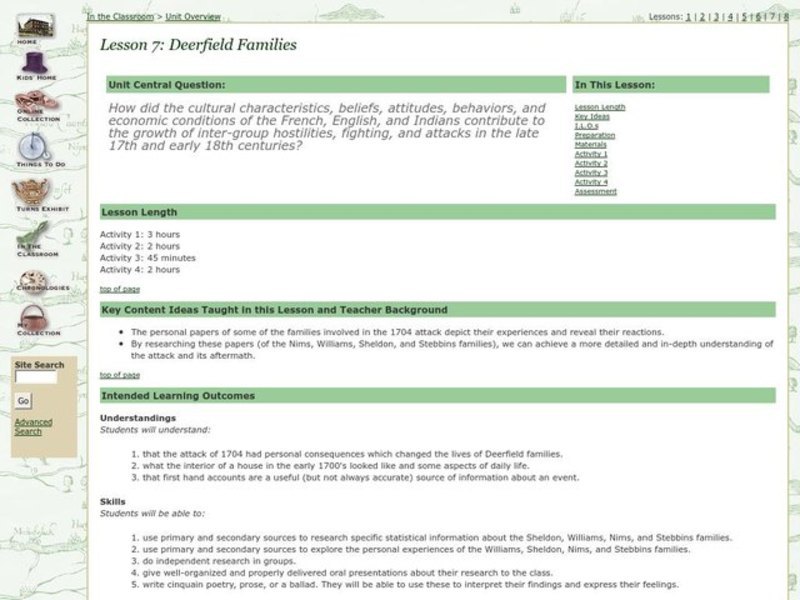 Deerfield Families Lesson Plan