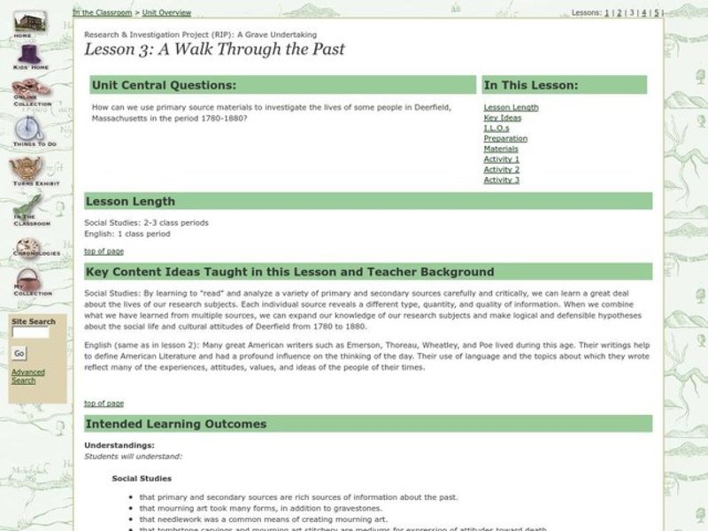 A Walk Through the Past: A Grave Undertaking Lesson Plan