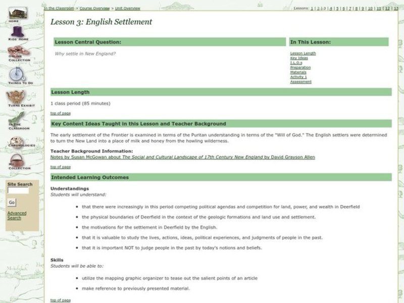 English Settlement Lesson Plan