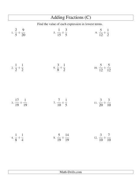 Add Fractions (C) Worksheet