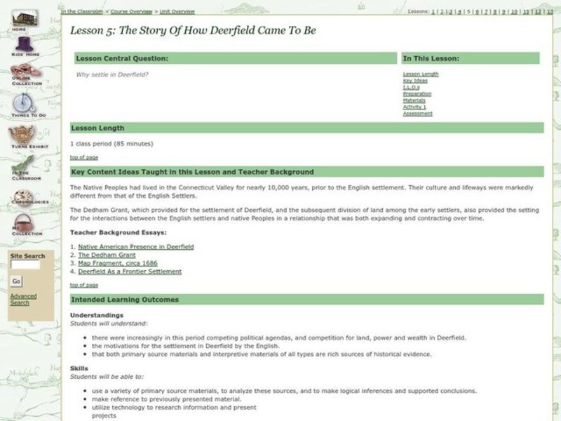 The Story of How Deerfield Came to Be Lesson Plan