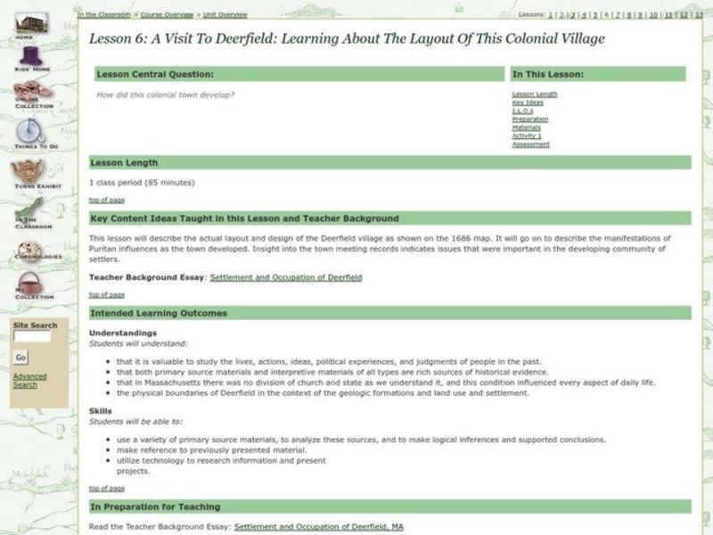 A Visit to Deerfield: Learning about the layout of this colonial village Lesson Plan