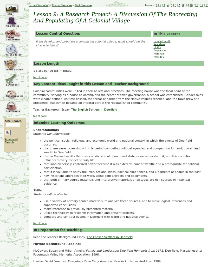 A Research Project: A Discussion of the Recreating and Populating of a Colonial Village Lesson Plan