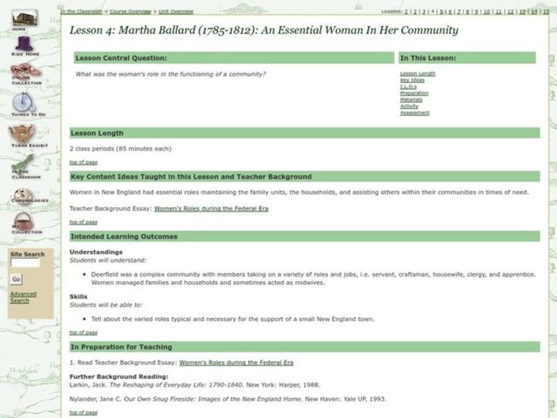 Martha Ballard (1785-1812): An Essential Woman in Her Community Lesson Plan