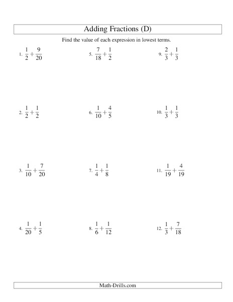 Add Fractions (D) Worksheet